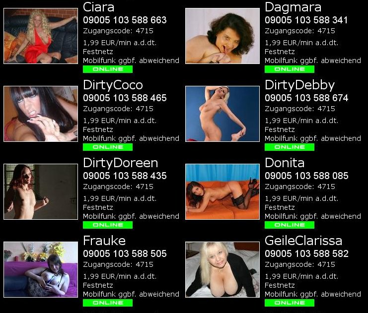 Einige Cam Girls aus dem Chat, die auch Telefonsex anbieten